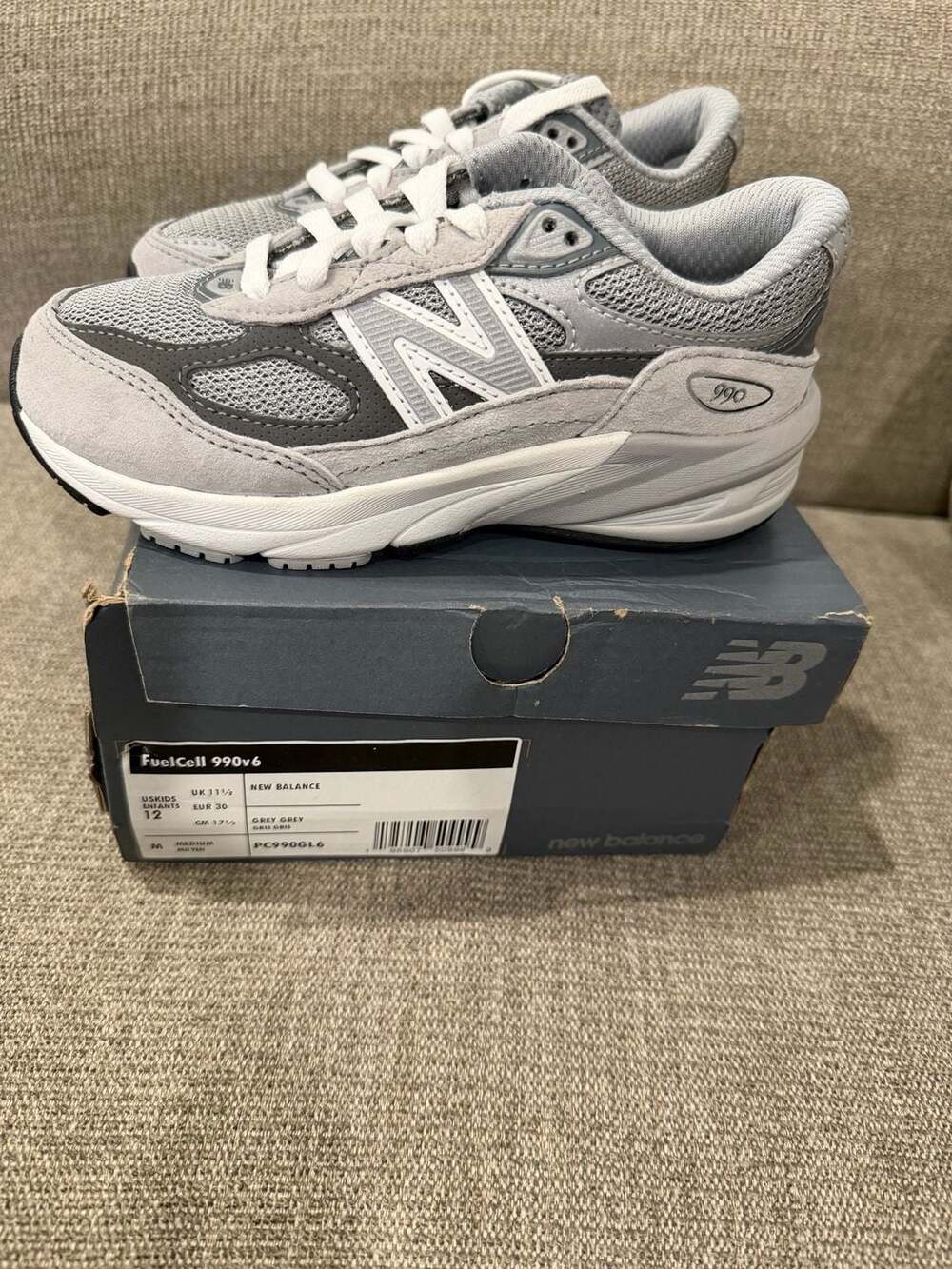 New Balance 990v6 Grey FuelCell Kids PC990GL6 size 12c